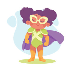 Happy Girl Superhero Wearing Colorful Costume Vector Illustration