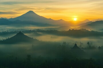 Fototapeta premium Breathtaking Sunrise Over Ancient Landscape