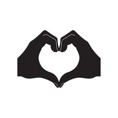 Fototapeta premium black silhouette, hands forming heart shape, white background 