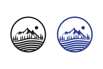 Mountain art silhouettes with white background vector illustration with color version logo icon