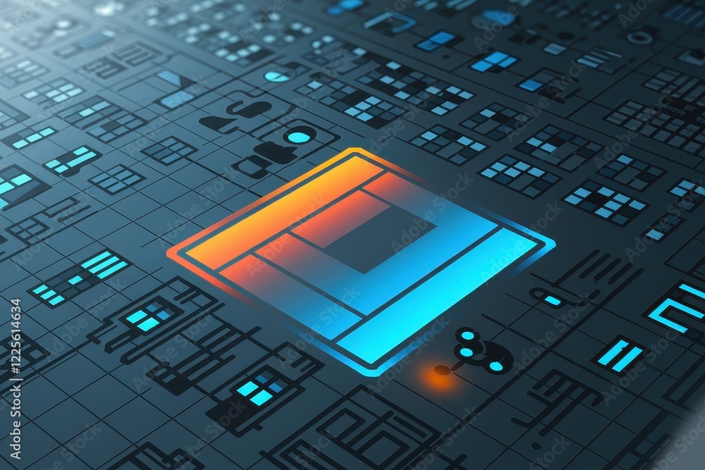 Poster abstract digital interface: a glowing window to the network