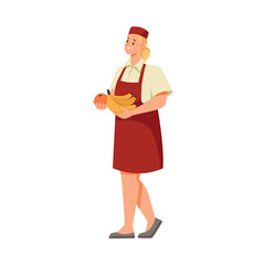 Woman Supermarket Employee and Worker in Apron Carry Fruit Vector Illustration