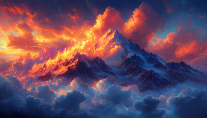 Naklejka premium Discover the mythical kingdom of Shambhala hidden among towering mountains