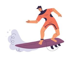 Fototapeta premium Man Surfer Character with Surfboard Ride Ocean Wave Vector Illustration