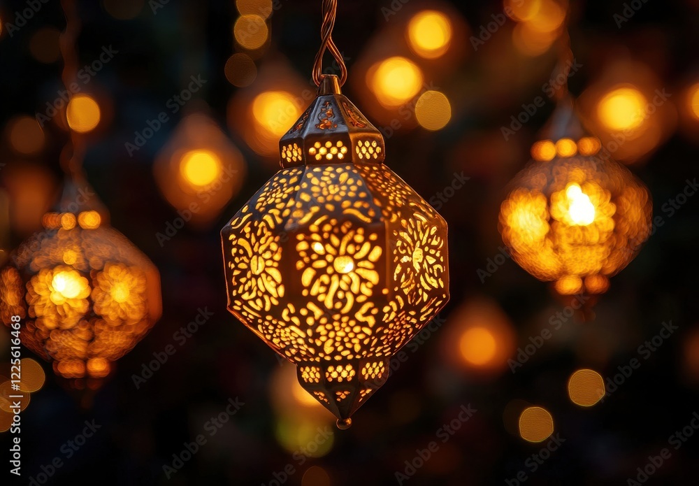 Aufkleber decorative lanterns with intricate patterns glowing softly, creating an enchanting and warm ambiance