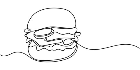 Fast Food Continuous Line Editable Stroke Line, sandwich icon continuous one line drawing, Modern One Line Drawing of a Burger, Clean and Classic, Sandwich Vector Line Icon - Simple Thin Line Icon. 