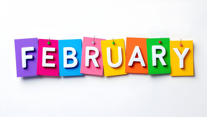Fototapeta premium February colourful letters isolated on white background for Calendar, dates, schedule, children book.