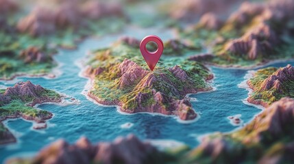 Obraz premium Map location pin on a 3D landscape model. Generative AI