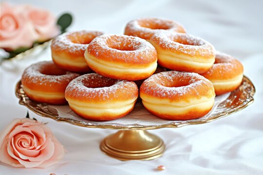 Celebraci&oacute;n del d&iacute;a de San Valent&iacute;n con una torre de donas en un plato elegante