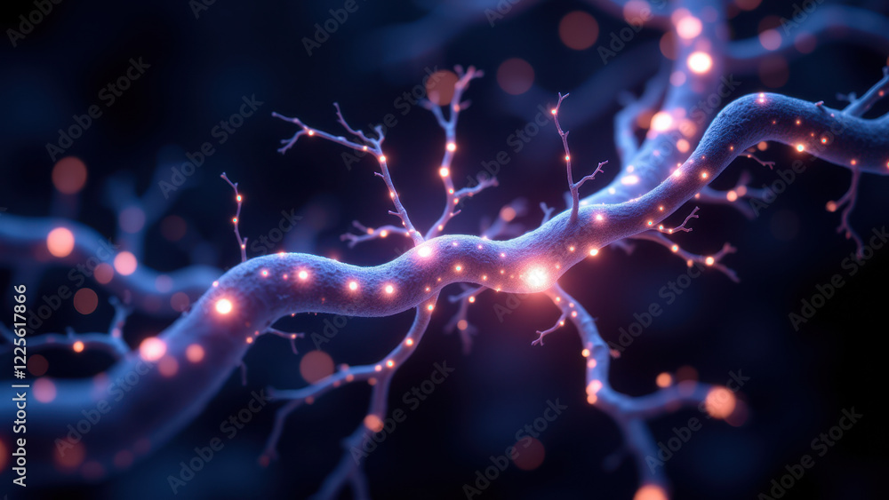 Aufkleber a microscopic view of a neuron with highlighted synapses during vns (vagus nerve stimulation).