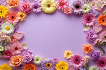 Colorful Floral Arrangement on Purple Background