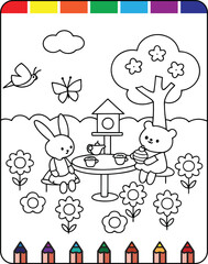 Tea Party Fun Kids Coloring Pages to Print, Adorable Tea Party Scenes Coloring Pages for Kids, Magical Tea Party Coloring Pages for Little Ones