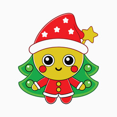 little santa claus with santa hat and christmas tree