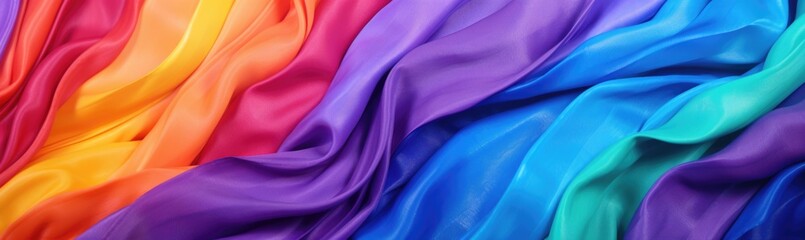 Fototapeta premium Waves of colorful fabric represent the LGBT pride flag, flowing together in a beautiful display of unity and diversity during a vibrant celebration event focused on love and acceptance