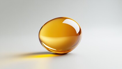 A glossy, golden-colored fish oil droplet on an isolated background