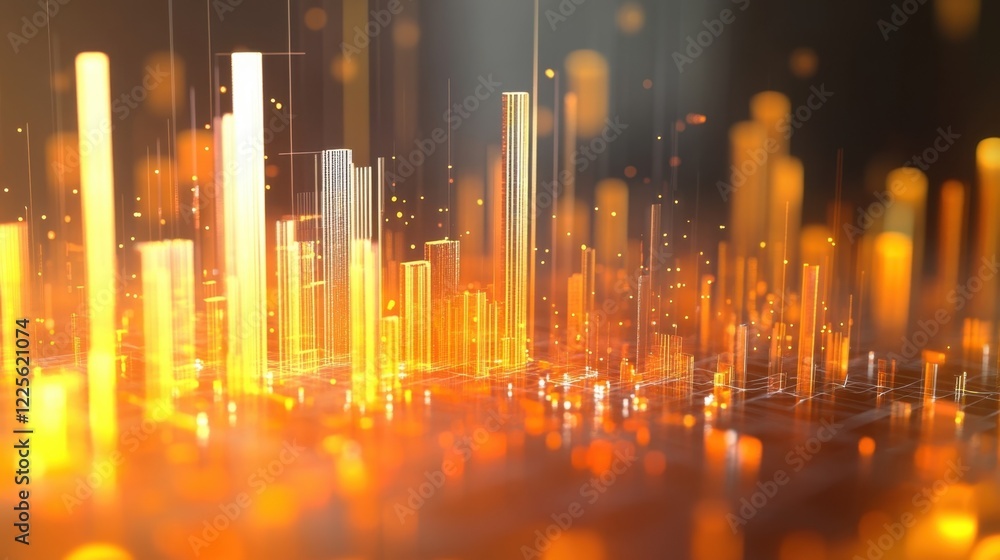 Poster futuristic glowing orange smart city connecting with lines and dots representing data transmission a