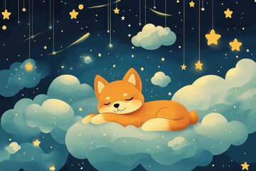 A Peaceful Shiba Inu Puppy Sleeps Among The Stars