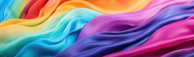 Obraz premium Waves of colorful fabric represent the LGBT pride flag, flowing together in a beautiful display of unity and diversity during a vibrant celebration event focused on love and acceptance