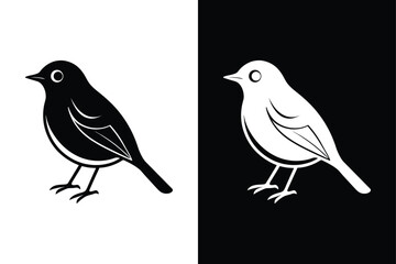 Versatile Robin Silhouette Vector with Black and White Design.