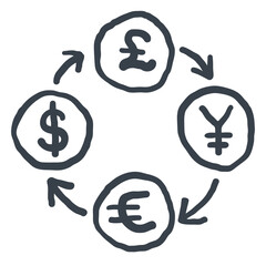 money symbols in hand drawn style. Elements for stickers decoration design mail posts postcards poster print background backdrop