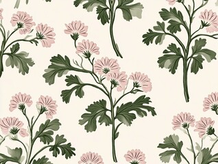 Elegant seamless floral pattern featuring pink flowers and green leaves on a light background, perfect for textiles, wallpapers, and digital designs.