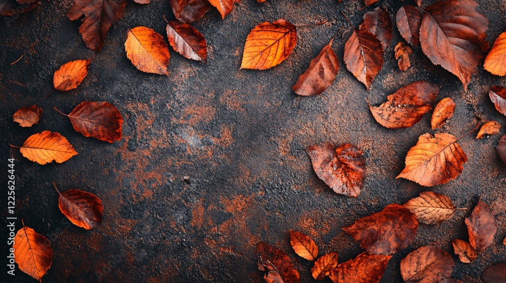 Poster autumn leaves forming a frame on a grunge background with copy space