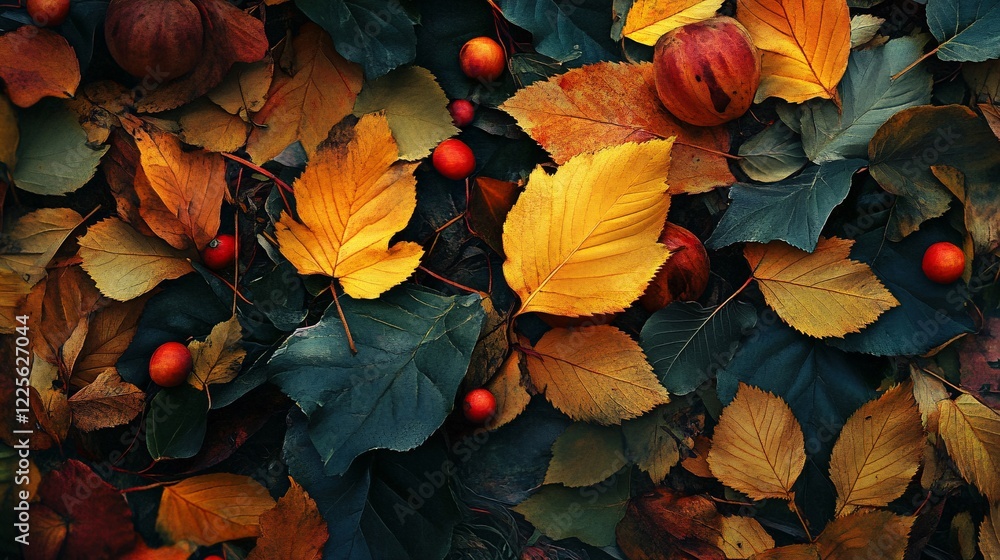 Aufkleber stunning display of autumn leaves and berries creating a vibrant seasonal backdrop