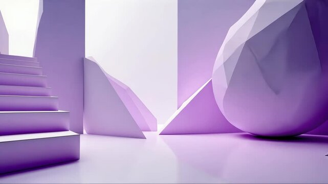 Room with a white wall and a purple staircase. The room is empty and has a minimalist design