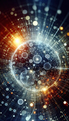 Obraz premium Global Network Connection: Abstract digital art depicting a vibrant network of interconnected spheres, symbolizing global communication, data flow, and technological advancement