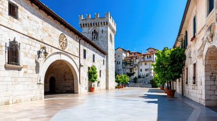 Fototapeta premium Medieval Town Street on a Sunny Day