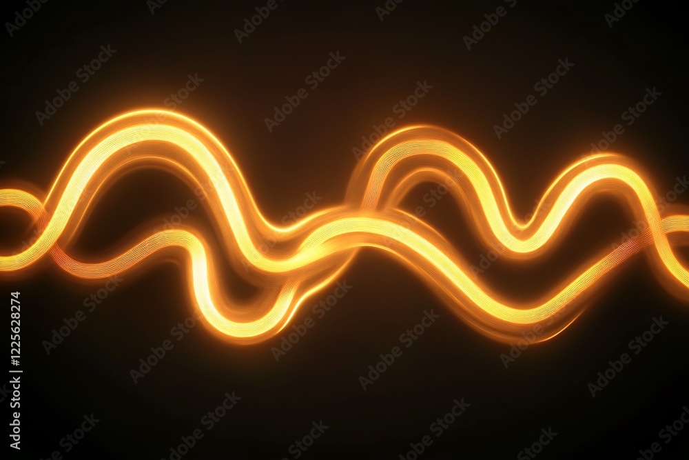 Poster glowing neon lines creating abstract shapes on black background