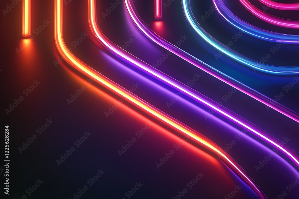 Aufkleber glowing neon lines creating abstract shapes on black background