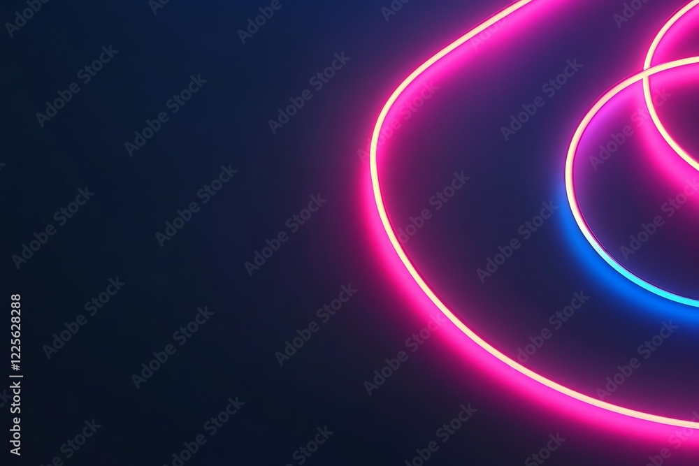 Poster glowing neon lines creating abstract shapes on black background