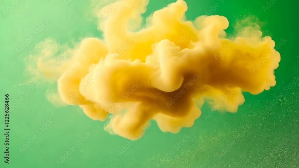 Poster golden glitter exploding against green background for festive and artistic design concepts with abst