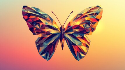 A vivid and colorful arrangement of abstract geometric shapes forming a butterfly, with a soft gradient background to emphasize its design.