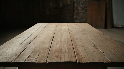 Rustic wooden table in a dark room.