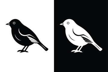 Minimalist Robin Bird Vector Icon in Black and White.