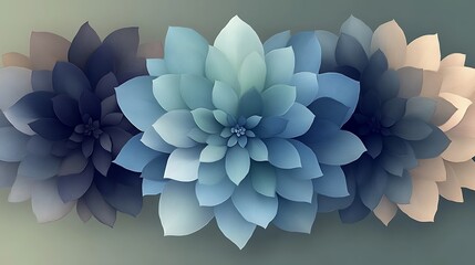 Three Stylized Flowers in Shades of Blue and Beige