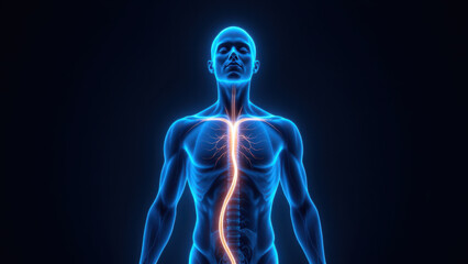 3D rendering of human anatomy focused on VNS, with a transparent overlay revealing internal structure.