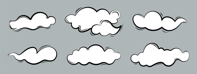 Trendy fluffy bubbles white clouds cute icon weather, cartoon, Isolated on background. Vector illustration