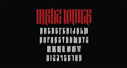 Laruz Lomer Blackletter Display Font. Heavy stroke, vintage character with ligatures. To give you an extra creative work.