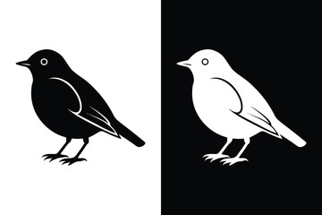 Robin Bird Silhouette Vector Icon Black and White Background.