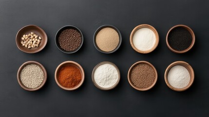 Variety of proteins in bowls with premium ingredients for healthy meal preparation