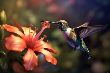 Naklejka premium hummingbird feeding on flower