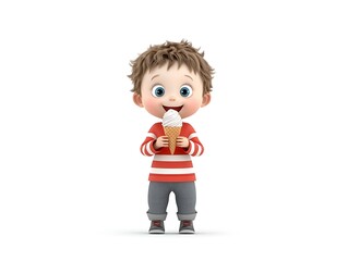 Fototapeta premium cartoon child eating ice cream