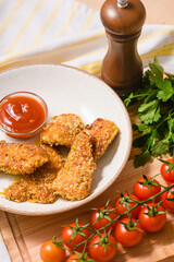 Crispy Nuggets with Sauce and Fresh Vegetables