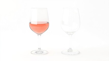 Fototapeta premium Elegant Wine Glass with Rosé and Empty Glass on White Background