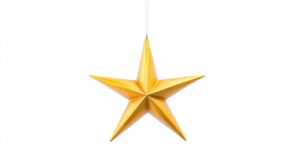 Obraz premium Shining Golden Star Ornament Hanging Against White Background