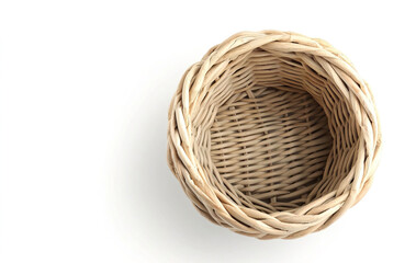 Obraz premium Empty Woven Basket for Storage on White Background, Top View