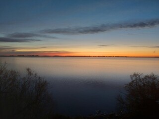 sunset over the lake Great sea view, with sunrise from this beautiful beach Le Grau-du-Roi France